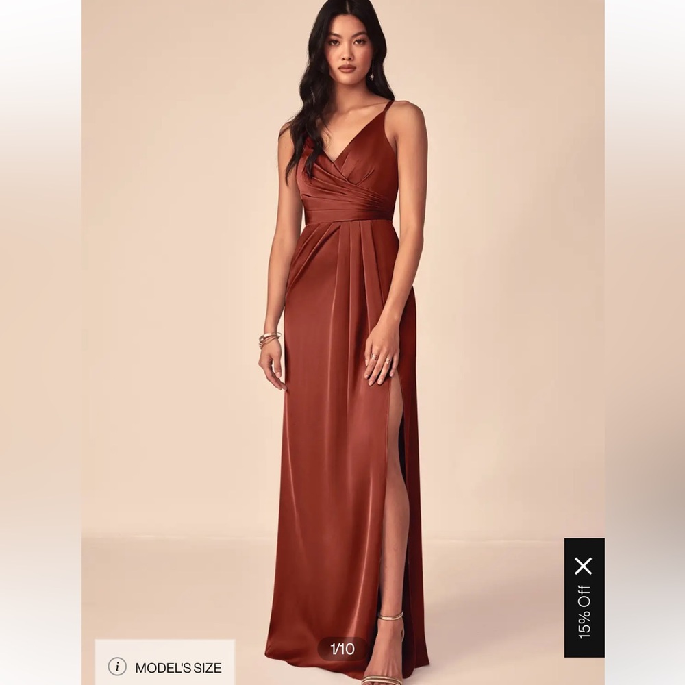 Azazie Aqua Stretch Satin Bridesmaid Terracotta Dress